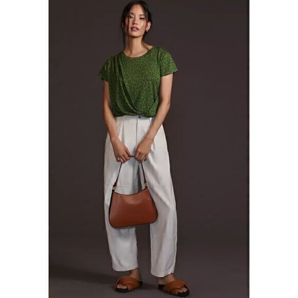 Anthropologie Draped Tee Green Motif Top Size XS NWT